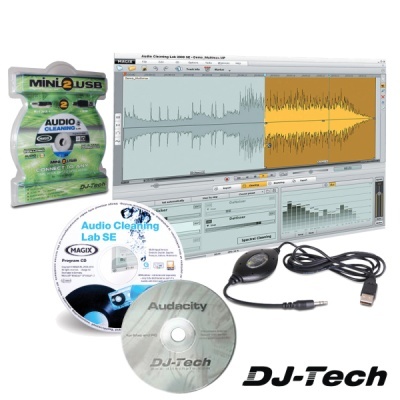 Kit DJ-Tech com adaptador USB e CDs de software para edição de áudio