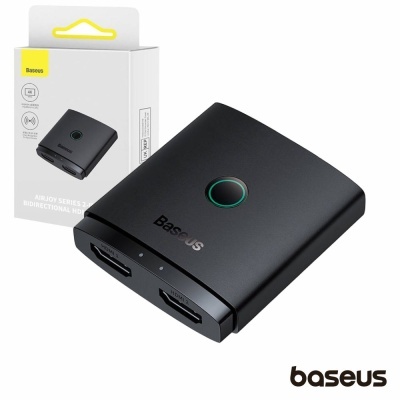 Transmissor e recetor áudio HDMI bidirecional Baseus Airjoy Series 2 preto com botão central iluminado e duas portas HDMI
