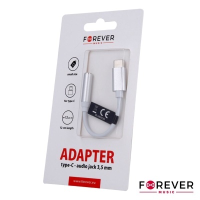 Adaptador type-C para áudio jack 3,5 mm FOREVER MUSIC em embalagem branca
