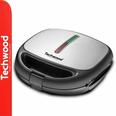 Aparelho elétrico para sandes Techwood, prateado e preto com indicador luminoso