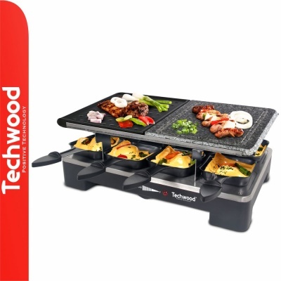 Aparato eléctrico de cozinha Techwood com placa dupla e pequenas frigideiras quadradas