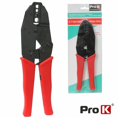 Alicate de crimpar Pro K com cabos vermelhos e embalagem