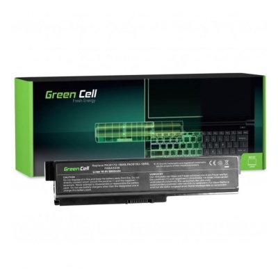 Bateria para portátil preta Green Cell com caixa verde e preta ao fundo