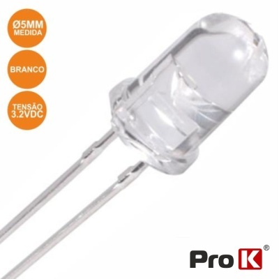 LED branco de 5 mm com dois pinos e etiquetas laranjas