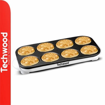 Máquina de fazer panquecas Techwood com oito cavidades e panquecas douradas