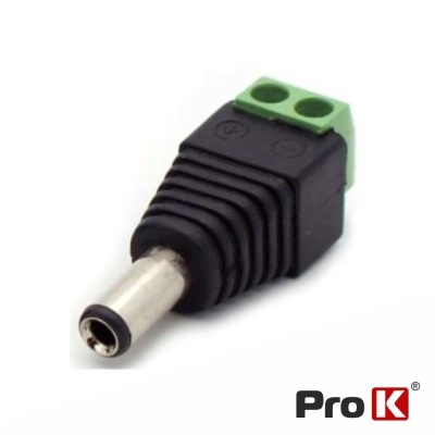 Adaptador jack de energia preto com conetor verde de dois pinos e ponta metálica