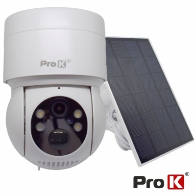 Câmara de vigilância branca Pro K com painel solar preto