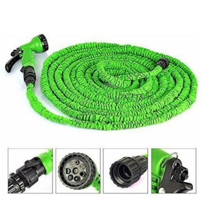 mangueira de jardim extensível verde com pulverizador preto e verde