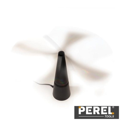 Ventoinha preta a funcionar com fundo branco e logotipo PEREL TOOLS