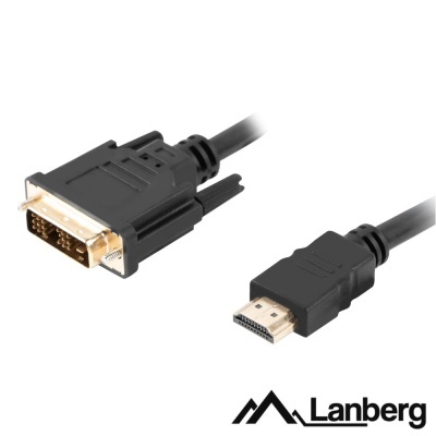 Cabo com conector DVI e HDMI preto com logótipo Lanberg.