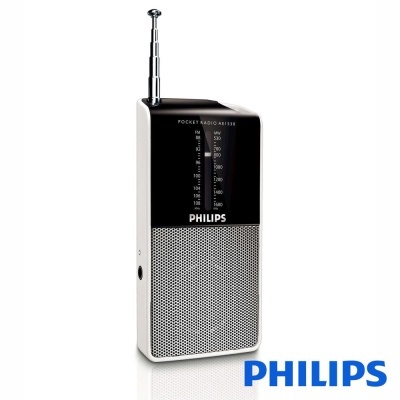Rádio portátil Philips Pocket Radio AE1538B preto e branco com antena