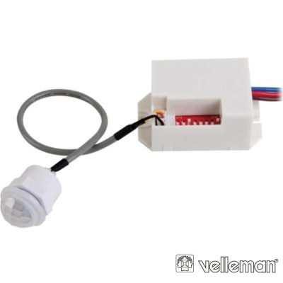 Sensor de movimento branco com cabo e caixa branca