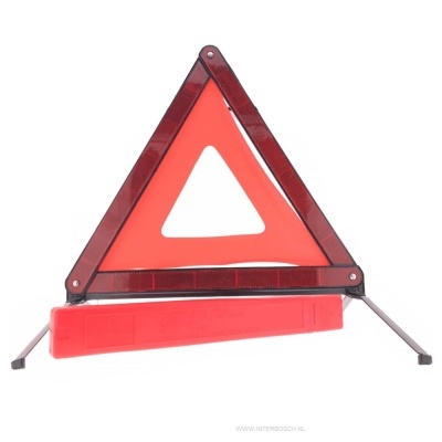 Triângulo de sinalização de emergência vermelho com suporte metálico e estojo