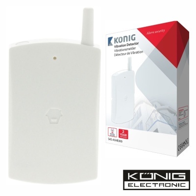 Detector de vibração branco da marca KÖNIG com antena e embalagem associada