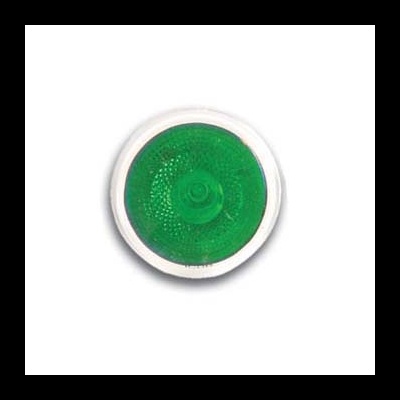 Luz circular verde com aro branco sobre fundo branco