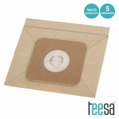 Saco aspirador de pó de papel castanho com anel central e embalagem