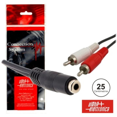 Cabo adaptador jack 3,5 mm fêmea para 2 RCA macho, 25 cm, embalagem alfa+ elettronica