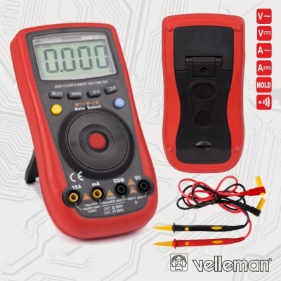 Multímetro digital Velleman DV201 vermelho e preto com cabos de prova