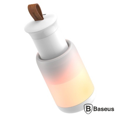 Dispositivo eletrónico Baseus branco com iluminação amarela e alça castanha