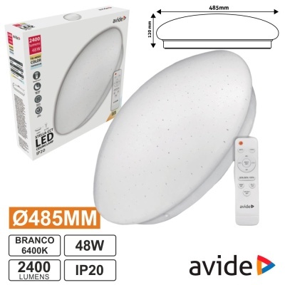 Luz LED de teto redonda branca com comando remoto e embalagem Avide