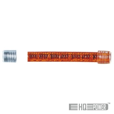 Varão âmbar transparente com tampa metálica prateada e padrão trançado, logótipo HQ POWER