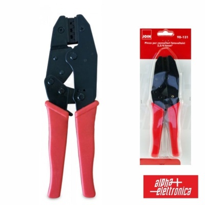 Alicate de compressão preto com cabo vermelho em embalagem