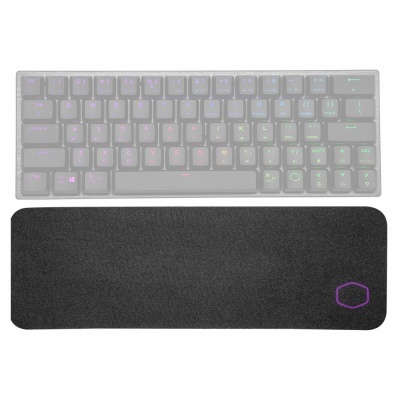 Teclado branco com retroiluminação RGB e apoio de pulso preto com logótipo roxo