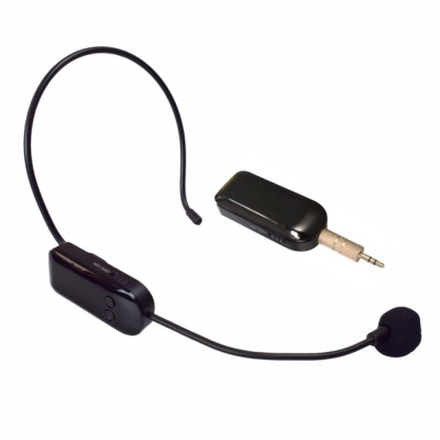 Headset preto sem fios com microfone de espuma e conector jack 3,5 mm