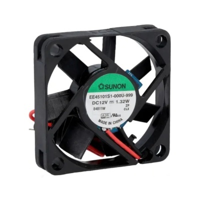 Ventoinha elétrica preta quadrada com etiqueta SUNON DC12V 1.32W
