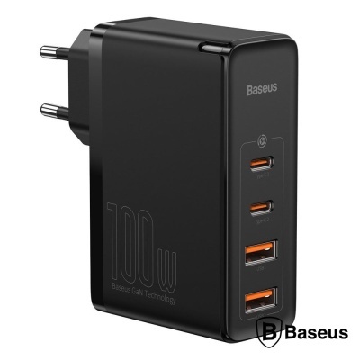 Carregador de parede Baseus preto com múltiplas portas USB