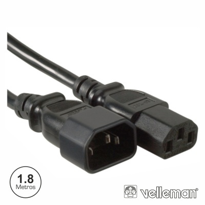 Cabo de alimentação preto com conetores IEC 320 C19 e C20, 1,8 metros, marca Velleman