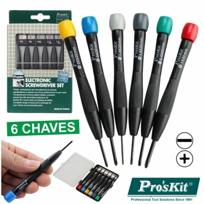 Conjunto de 6 chaves fendas electrónicas Pro'sKit com punhos coloridos e embalagem
