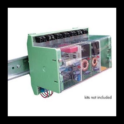 Dispositivo eletrónico verde com tampa transparente e texto 'kits not included'