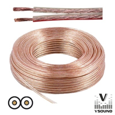 Rolo de cabo de áudio transparente com fios de cobre e logotipo VSOUND