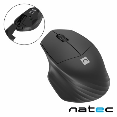 Rato sem fios preto natec com compartimento para pilhas aberto