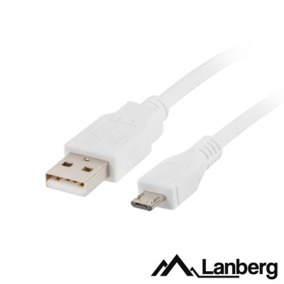 Cabo USB branco com conector tipo A e micro USB com logótipo Lanberg