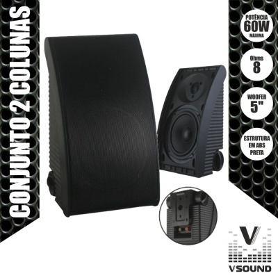 Conjunto de 2 colunas de som pretas em ABS com woofer 5