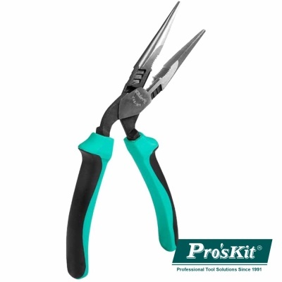 Alicate de bico longo com cabos vert e preto da marca Pro'sKit