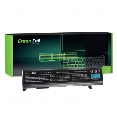 Bateria Black Green Cell para portátil em frente à caixa preta e verde com imagem do portátil e teclado.