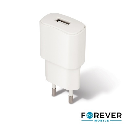 Carregador USB de parede branco compacto com dois pinos redondos