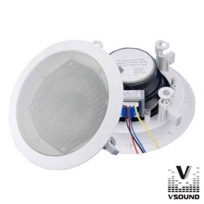 Colunas de teto redondas brancas com grelha metálica e fios coloridos