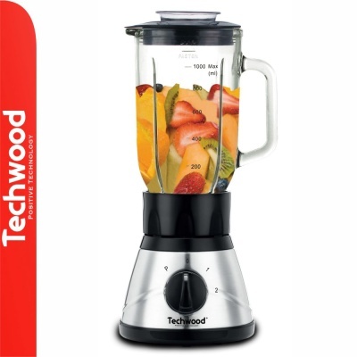 Liquidificador Techwood com jarra de vidro e base em aço inoxidável