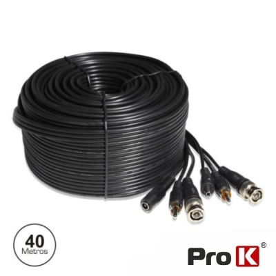 Cabo preto de 40 metros com conectores BNC e RCA, logótipo Pro K