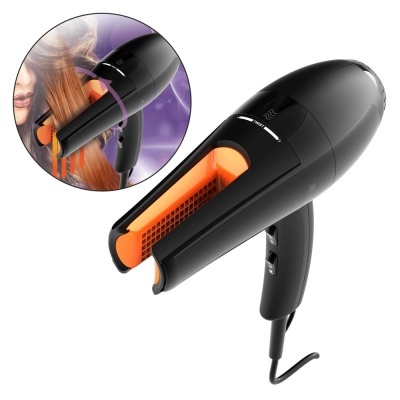 Secador de cabelo preto com detalhes laranja