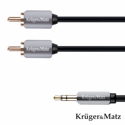 Cabo de áudio com conectores RCA e jack 3.5 mm Krüger&Matz preto e cinza