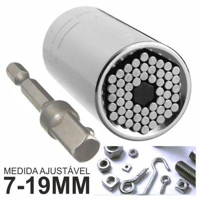 Chave de soquete ajustável metálica com pinos e texto de medida ajustável