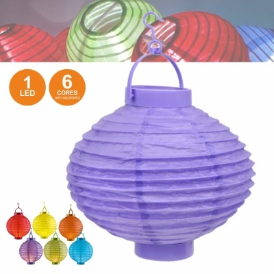 Lanterna de papel lilás com alça e luz LED, várias cores disponíveis