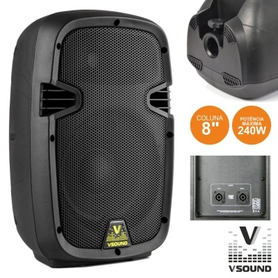 Coluna preta 8 polegadas VSOUND com potência 240W