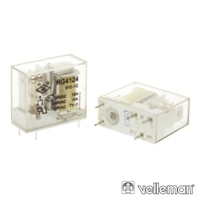 Dois relés elétricos transparentes Velleman HG4124 em fundo claro