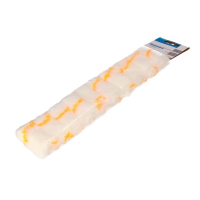 Rolo de pintura branco com riscas laranja em embalagem plástica